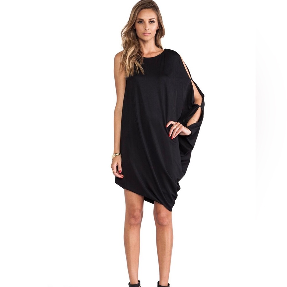 BCBGMaxAzria Michaela One Shoulder Asymmetrical Dress Black Medium